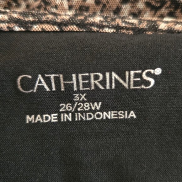 Catherines 3X 26/28W Black Line Print Overlay V-Neck Long Sleeve Tunic Top - Picture 3 of 10